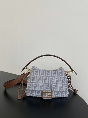 Fendi Mamma Baguette Medium Blue denim-effect FF jacquard bag size 26.5 x 18 x 8.5 cm