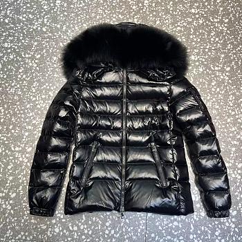 Moncler Hooded black jacket with fur trim