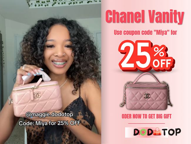 Chanel Vanity Pink Bag Light Gold Hardware Size 9.5 × 17 × 8 cm code miya (25% off) - 1