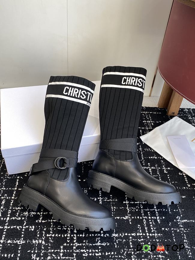 dior D-Major Boot Black Calfskin with Black and White Technical Knit  - 1
