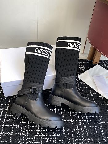 dior D-Major Boot Black Calfskin with Black and White Technical Knit 