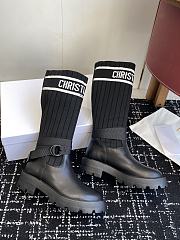 dior D-Major Boot Black Calfskin with Black and White Technical Knit  - 6