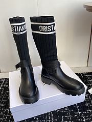 dior D-Major Boot Black Calfskin with Black and White Technical Knit  - 4