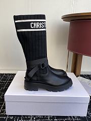 dior D-Major Boot Black Calfskin with Black and White Technical Knit  - 3