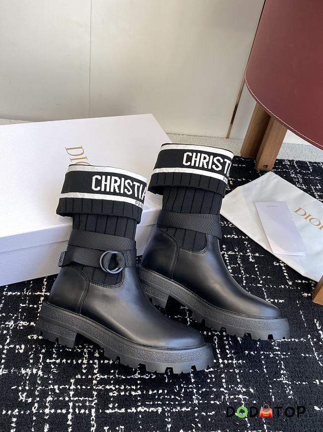 Dior D-Major Ankle Boot Black Calfskin with Black and White Technical Knit - 1