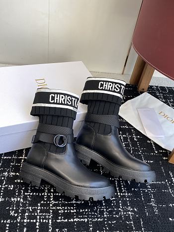 Dior D-Major Ankle Boot Black Calfskin with Black and White Technical Knit