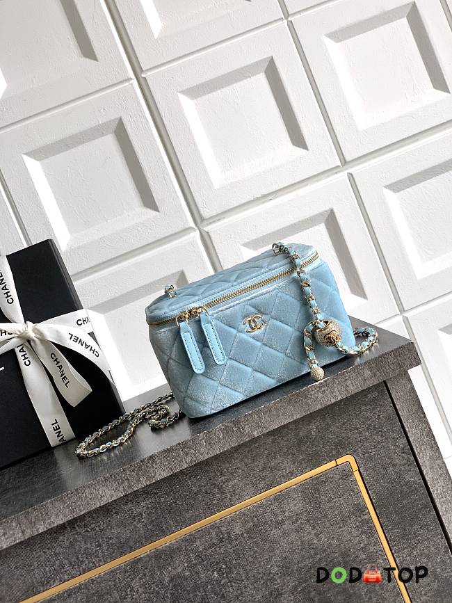 Chanel vanity bag Velvet blue size 9.5x17x8cm  - 1