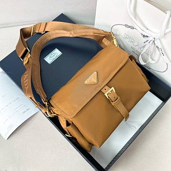Prada Explore medium Re-Nylon shoulder bag with flap brown size 30x14x10cm