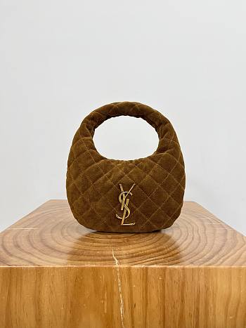 YSL ICARINO in quilted suede ccaramel cognac bag size 7x13x3cm 