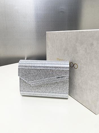 Jimmy Choo Sweetie silver Fine Glitter Acrylic Clutch Bag size 11x10x3