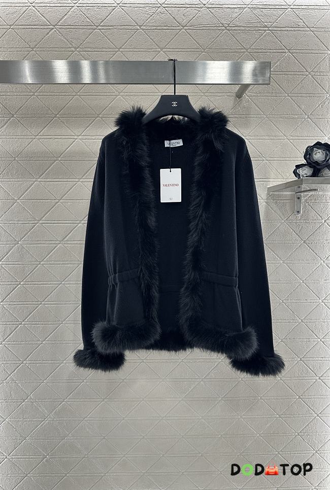 Valentino Fur Collar Knit Cardigan Jacket black - 1