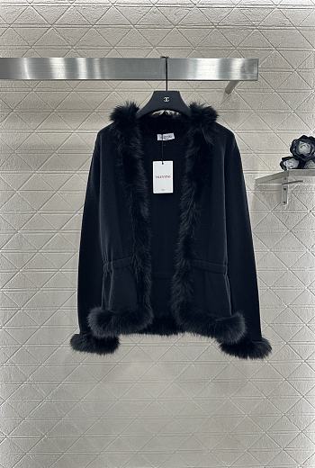 Valentino Fur Collar Knit Cardigan Jacket black