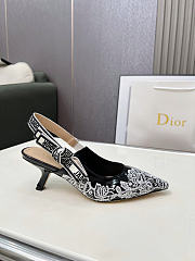 J'Adior Slingback Pump Black Calfskin Embroidered with White Roses - 6