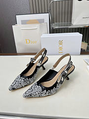 J'Adior Slingback Pump Black Calfskin Embroidered with White Roses - 4
