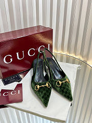 Gucci Women's slingback pump with Horsebit Variation dark green GG velvet - 4.5cm - 1