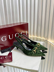 Gucci Women's slingback pump with Horsebit Variation dark green GG velvet - 4.5cm - 2