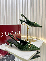 Gucci Women's slingback pump with Horsebit Variation dark green GG velvet - 4.5cm - 3