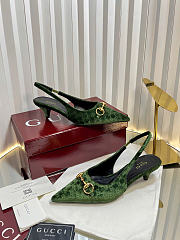 Gucci Women's slingback pump with Horsebit Variation dark green GG velvet - 4.5cm - 4