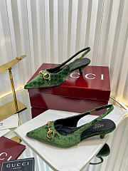 Gucci Women's slingback pump with Horsebit Variation dark green GG velvet - 4.5cm - 6