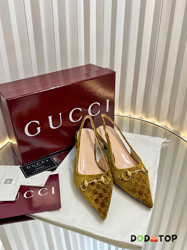 Gucci Women's slingback pump with Horsebit Variation brown GG velvet - 4.5cm - 1