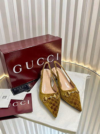 Gucci Women's slingback pump with Horsebit Variation brown GG velvet - 4.5cm