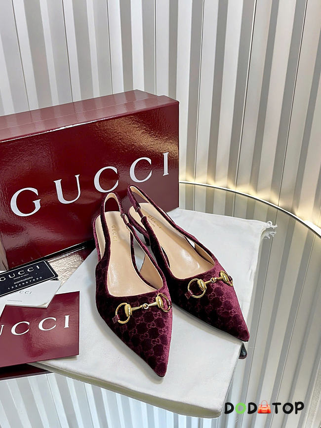 Gucci Women's slingback pump with Horsebit Variation dark purple GG velvet - 4.5cm - 1