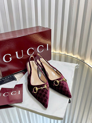 Gucci Women's slingback pump with Horsebit Variation dark purple GG velvet - 4.5cm