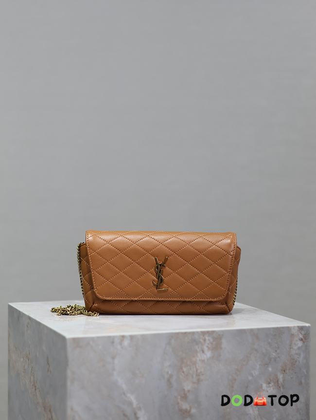 Saint Laurent Gaby Phone Holder YSL Crossbody Bag in Quilted Smooth Leather brown size 19x10x4.5cm - 1