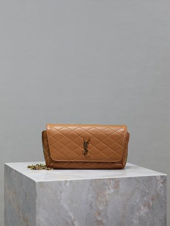 Saint Laurent Gaby Phone Holder YSL Crossbody Bag in Quilted Smooth Leather brown size 19x10x4.5cm