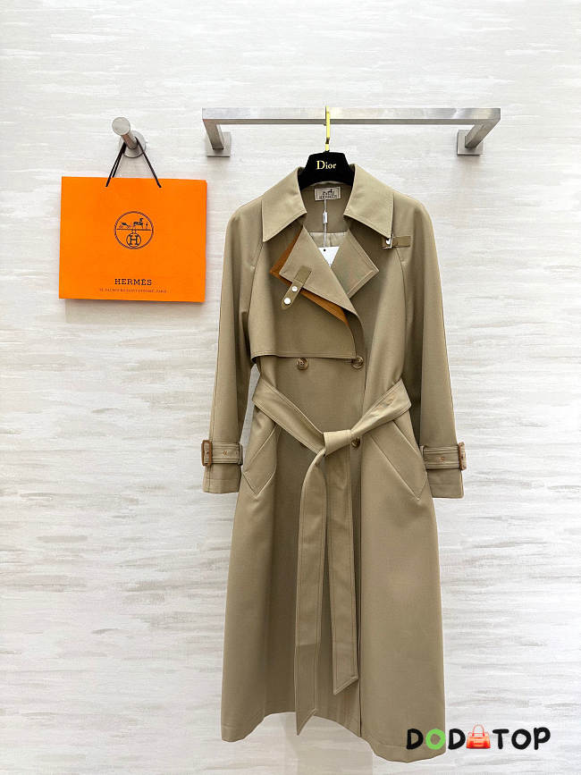 Hermes Long Collared Trench Coat beige - 1