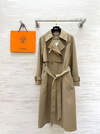 Hermes Long Collared Trench Coat beige