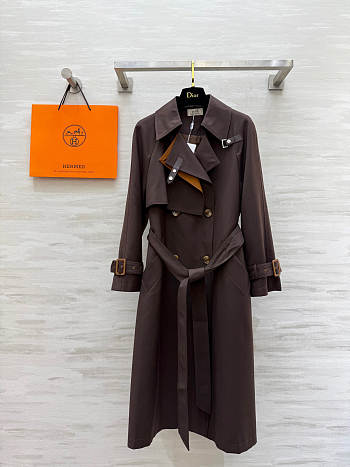 Hermes Long Collared Trench Coat red