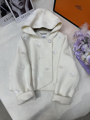 Hermes cashmere short coat white