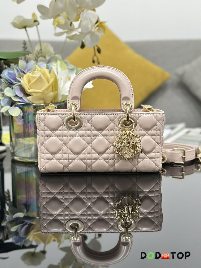 Dior Small Lady D-Joy Bag Ivory pink Cannage Lambskin bag size 22 x 12 x 6cm - 1