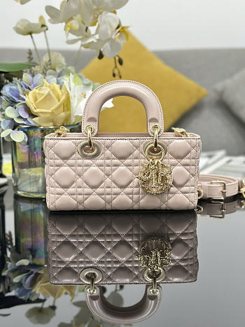Dior Small Lady D-Joy Bag Ivory pink Cannage Lambskin bag size 22 x 12 x 6cm