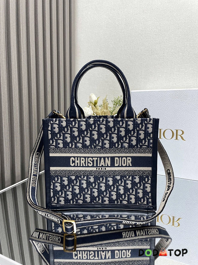 Dior mini book tote blue bag size 26.5×21×14cm - 1
