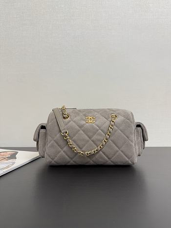 Chanel 25k Bag gray Suede 24x15.5x11.5cm