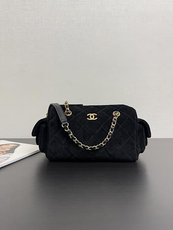 Chanel 25k Bag Black Suede 24x15.5x11.5cm
