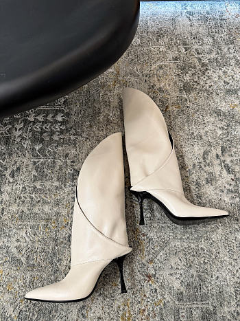 Balmain Leather Twist Knee-High Boots white