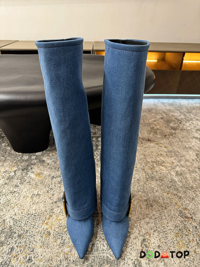 Balmain Leather Twist Knee-High Boots denim - 1