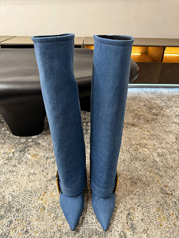 Balmain Leather Twist Knee-High Boots denim