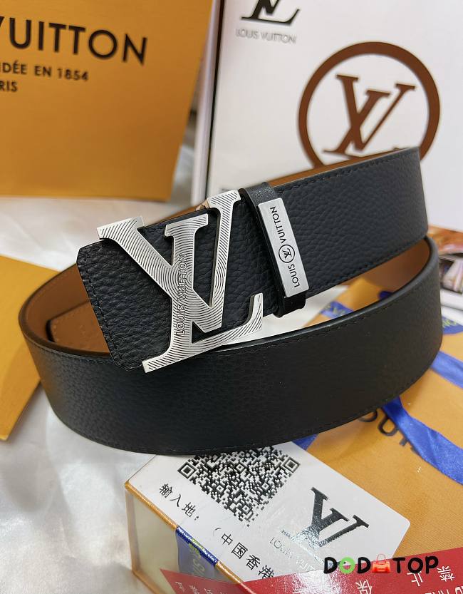 LV belt black 3.8CM - silver - 1