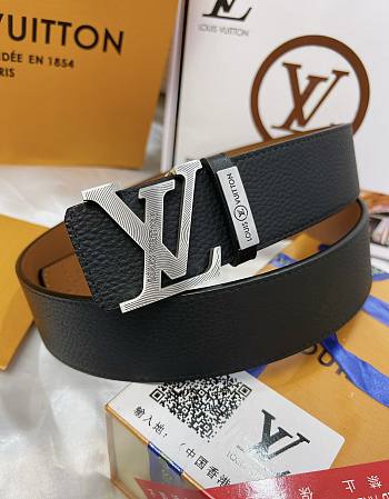 LV belt black 3.8CM - silver