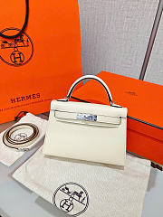 Hermes Kelly mini white Epsom silver hardware bag size 19x12x6cm - 2