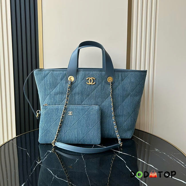 Chanel shopping Tote Bag blue denim 45x28x17cm  - 1