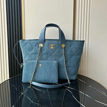 Chanel shopping Tote Bag blue denim 45x28x17cm 