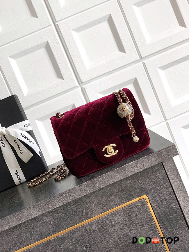 Chanel Flap Bag red Velvet 18cm - 1