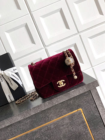 Chanel Flap Bag red Velvet 18cm