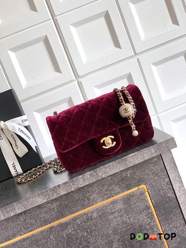 Chanel Flap Bag red Velvet 20cm - 1