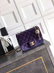 Chanel Flap Bag Purple  Velvet 18cm  - 1
